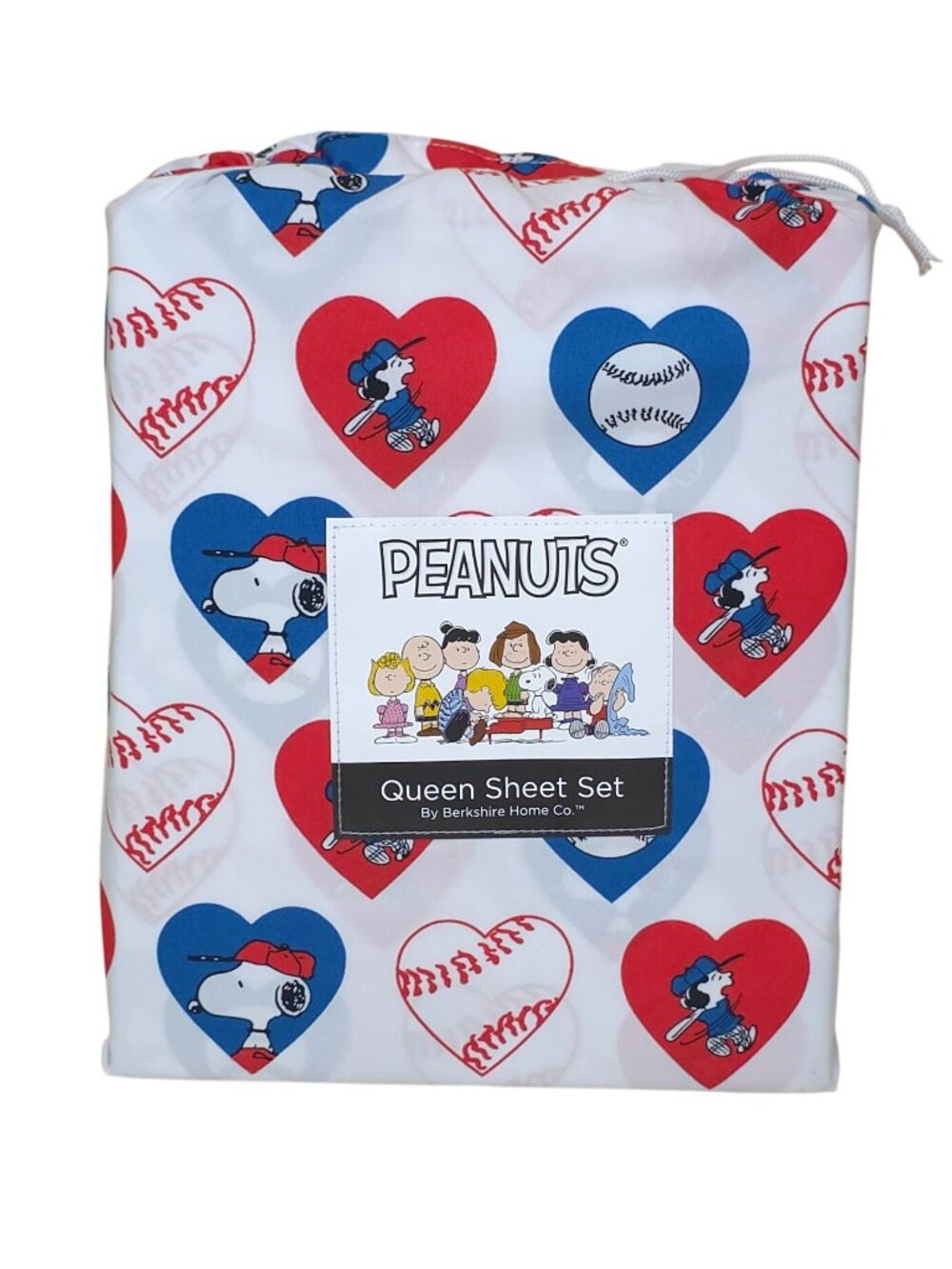 Peanuts Snoopy Baseball Queen Sheet Set By Berkshire USA Blue Red White Hearts